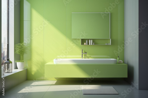 Minimal design modern bathroom interior in light green color