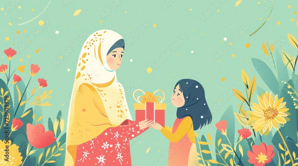 Vibrantly colored poster capturing the happiness of a mother and her child. Vibrantly colored poster capturing the happiness of a mother and her child.