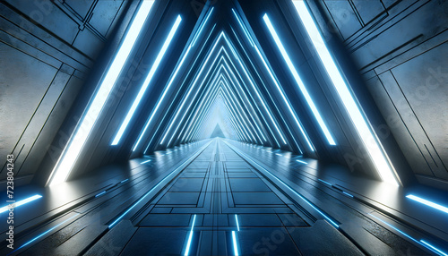 A futuristic corridor illuminated with blue strip lights © Parminder