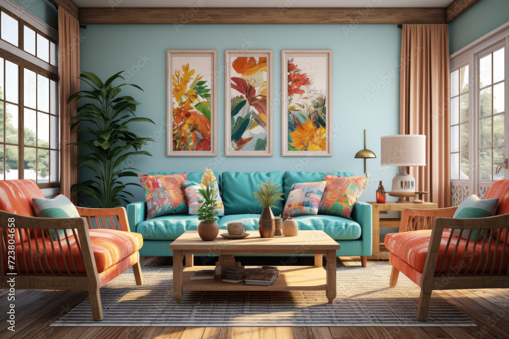 Modern living room design with sofa and colorful furniture Modern living room design with sofa and colorful furniture