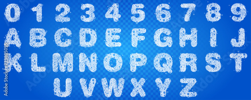 Soap foam rounded bold font. Transparent bubble alphabet. All capital latin letters and Arabic numerals. 36 separated characters, 768*768px each ready to be copied and pasted into your projects.