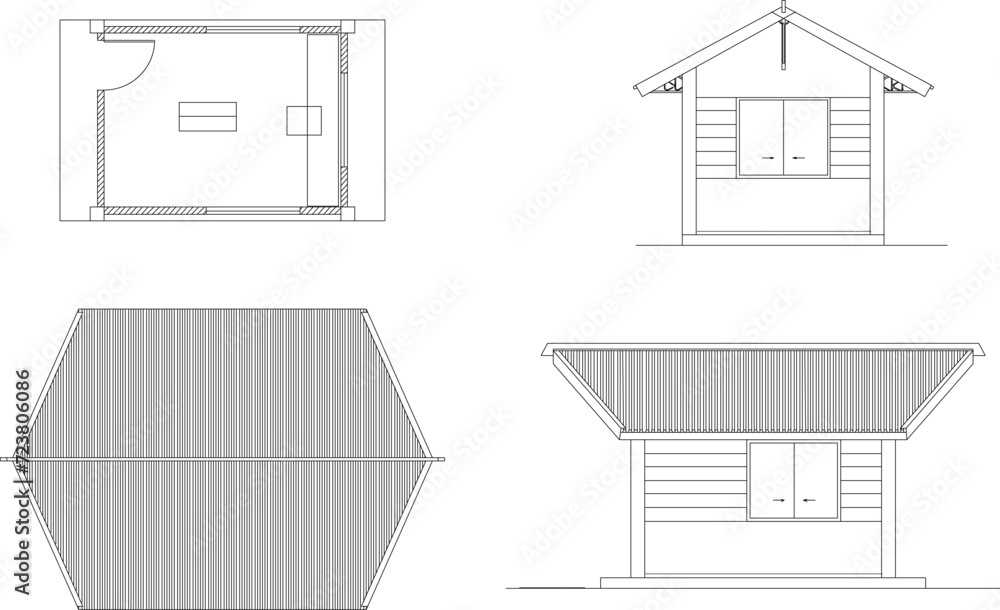 Sketch vector illustration, technical drawing design, detailed construction of a traditional ethnic vintage guard post