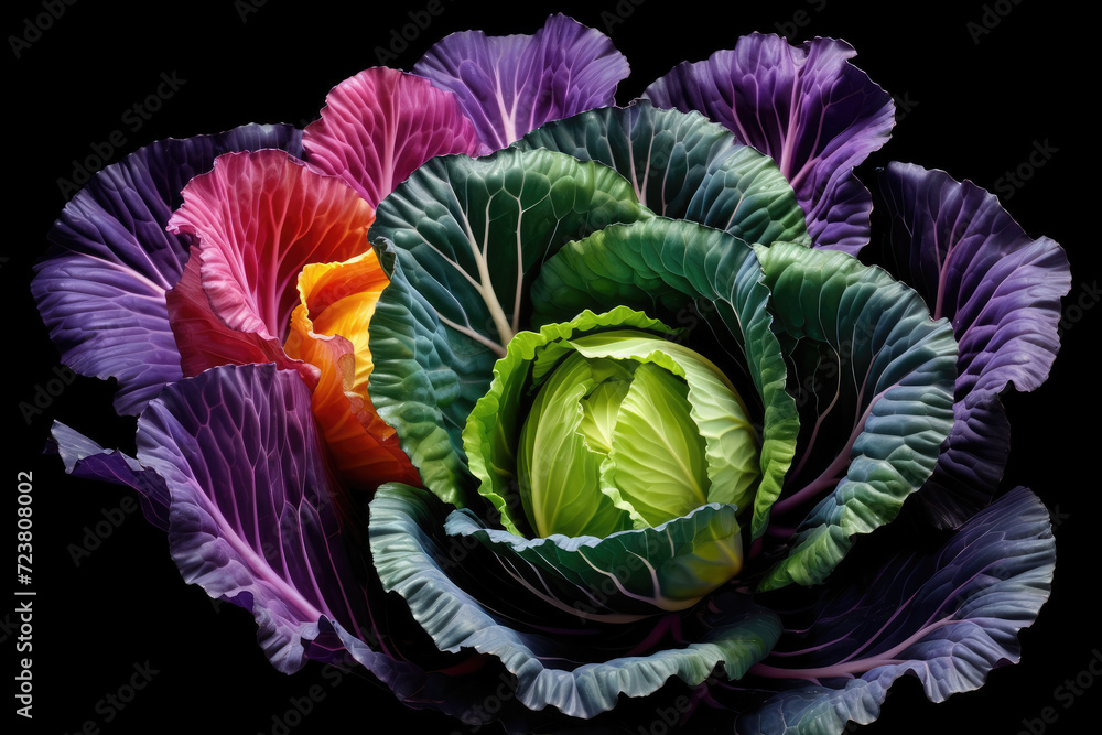 Obraz premium Neon colors black cabbage, black isolated background
