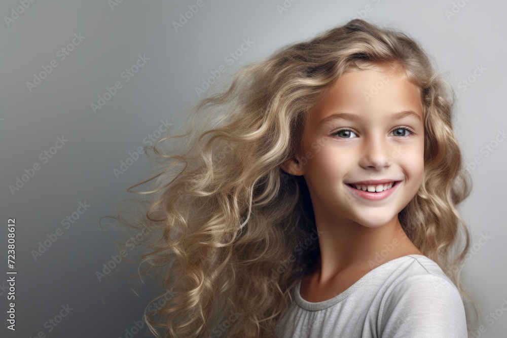 A young girl with long blonde hair smiling. This image can be used to portray happiness, youthfulness, and positivity A young girl with long blonde hair smiling. This image can be used to portray happiness, youthfulness, and positivity