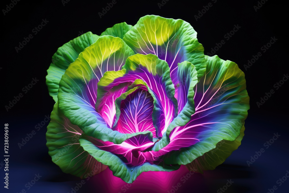 Obraz premium Neon colors lettuce, black isolated background
