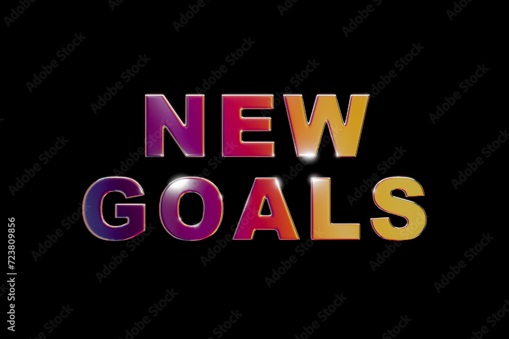 New Goals. Mulitcolored chrome letters., with the text, new goals. Business, to do list, inspiration, chance. New Goals. Mulitcolored chrome letters., with the text, new goals. Business, to do list, inspiration, chance.