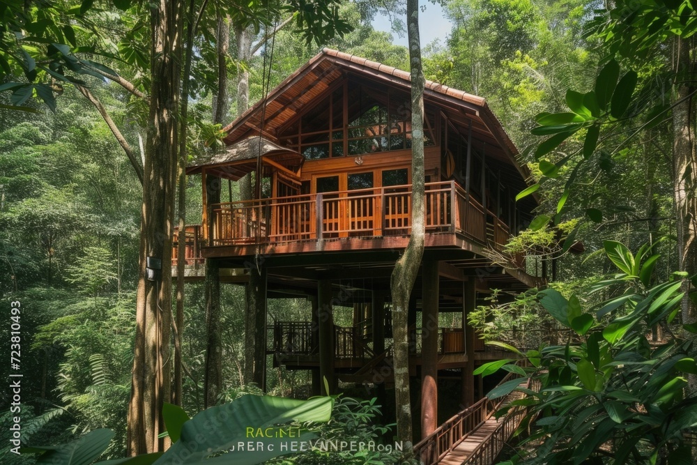 Wooden house on a tree in the middle of the forest. Wooden house on a tree in the middle of the forest.