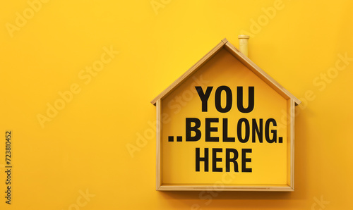 paper cutout house with you belong here text on yellow background