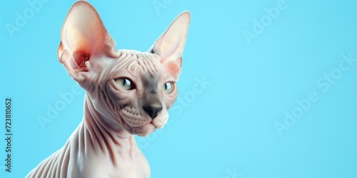 Close-up shot of a cat on a blue background. Perfect for animal lovers or pet-related projects © Fotograf