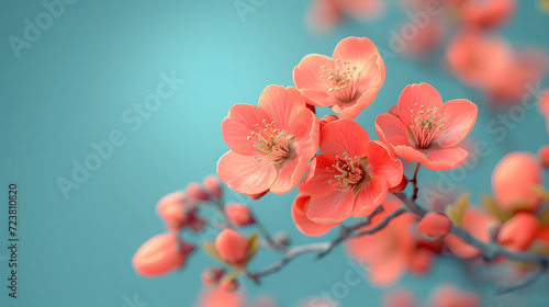 Branch With Pink Flowers on Blue Background