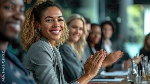 Joyful audience applauding at a business seminar. © AdriFerrer