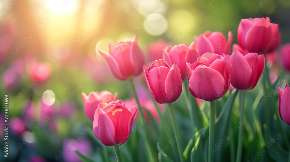 Tulip flowers blooming in the garden, Bright color, close-up view