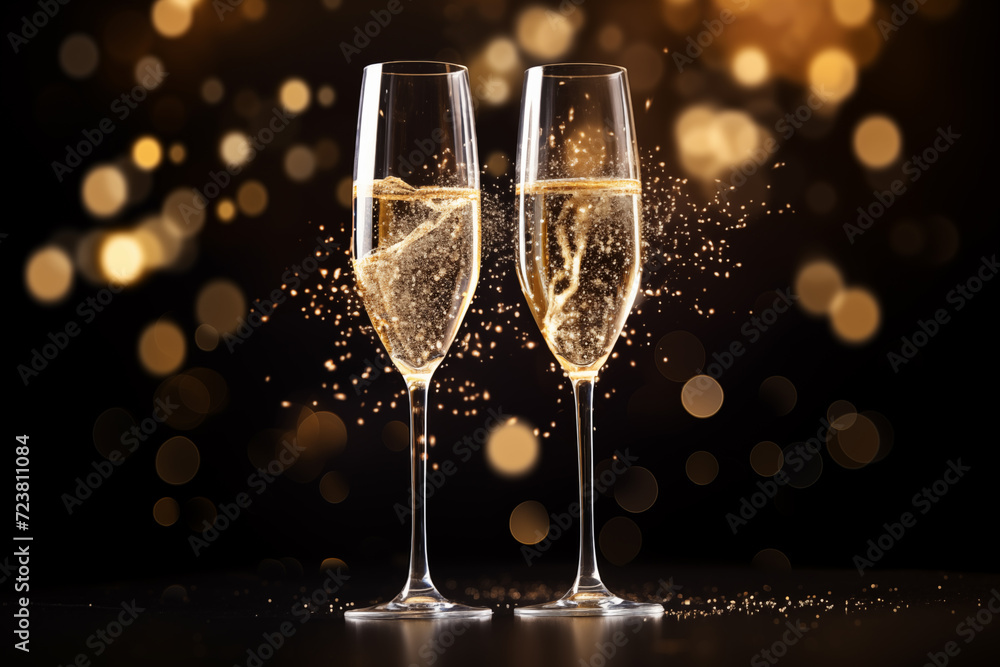 Glasses of champagne on blur bokeh background Glasses of champagne on blur bokeh background