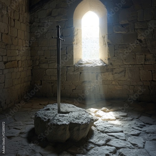 Wallpaper Mural Knight's sword stuck in stone of a medieval castle, fantasy concept. Torontodigital.ca