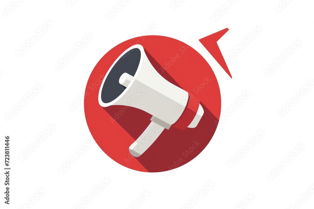 Megaphone icon in red circle, advertising and sales concept, white background Megaphone icon in red circle, advertising and sales concept, white background