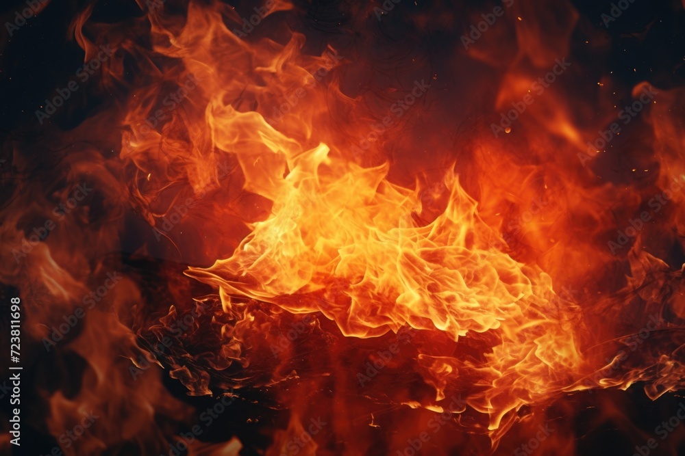 A close-up view of a fire on a black background. Perfect for adding warmth and intensity to any project