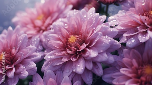 Pink flowers with glistening water droplets. Perfect for nature and garden themes