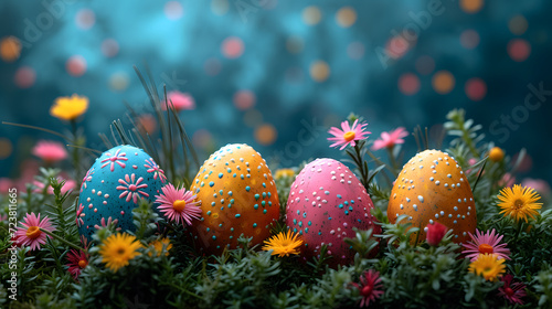 Colorful Eggs on Lush Green Field