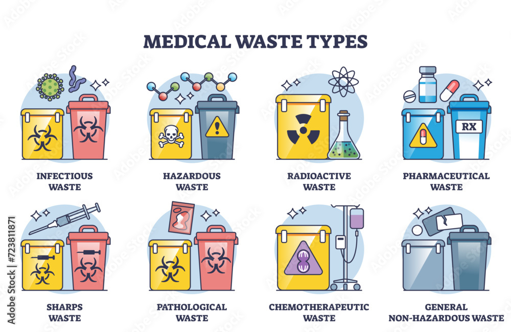 Medical waste types and medicine supplies classification outline