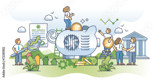 HVAC financing and get money for efficient heating unit outline concept, transparent background. Air conditioning or ventilation system financial support from bank or government illustration.