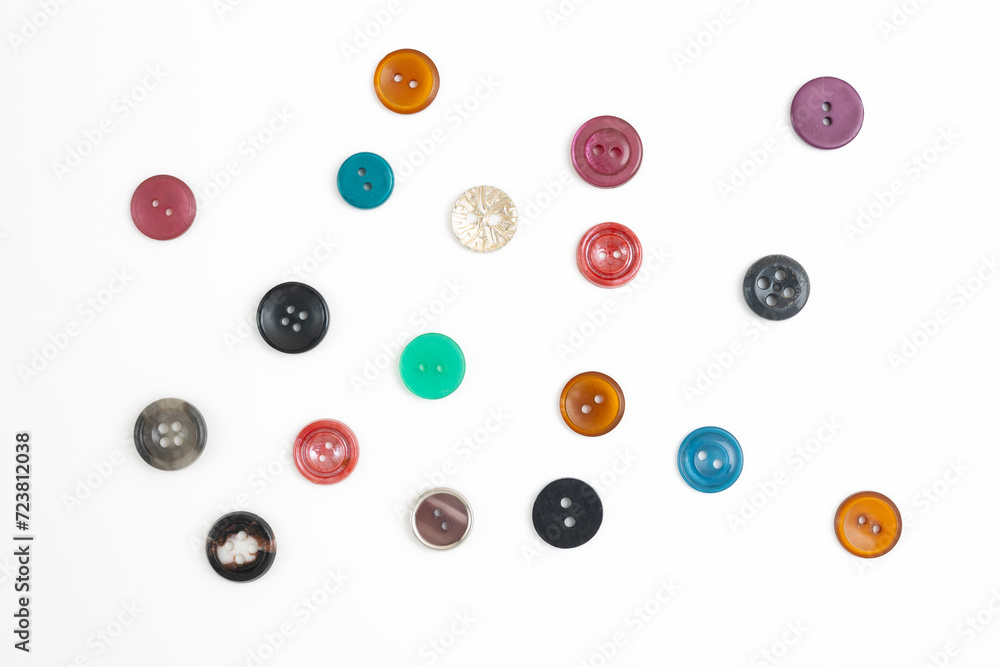 Set of colorful clothing buttons on a white background