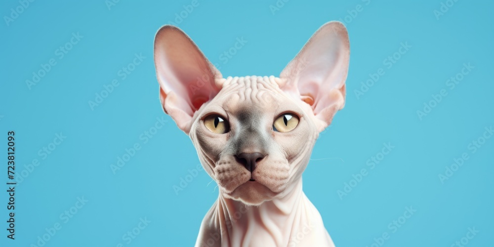 A close-up photograph of a cat against a vibrant blue background. This image can be used to add a pop of color and a touch of cuteness to any design project