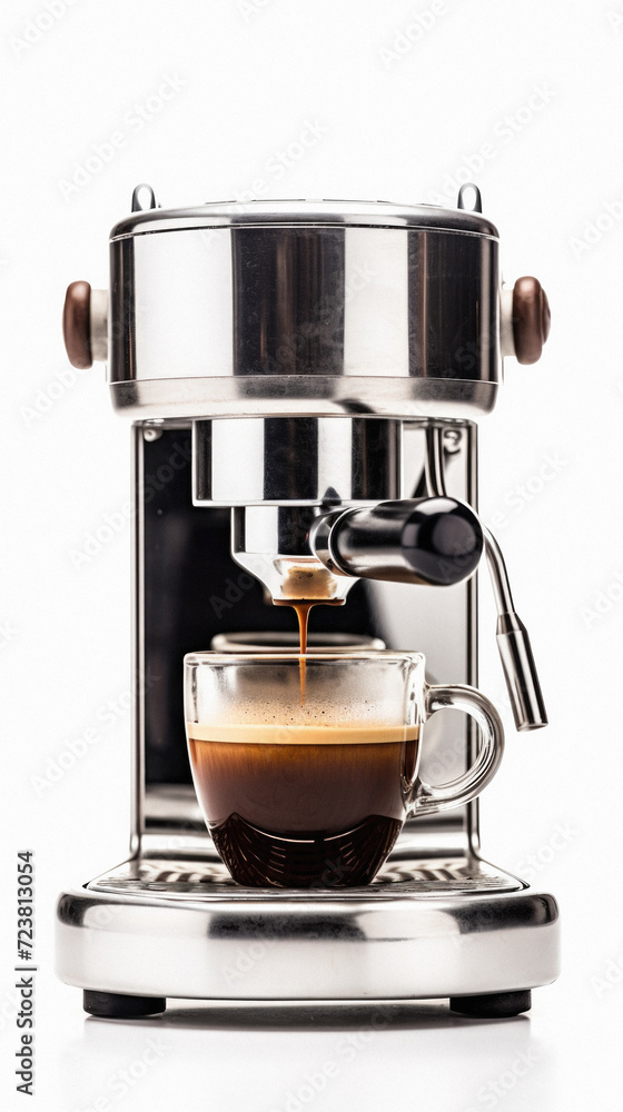 Coffee machine isolated on white background. Coffee maker with espresso Coffee machine isolated on white background. Coffee maker with espresso