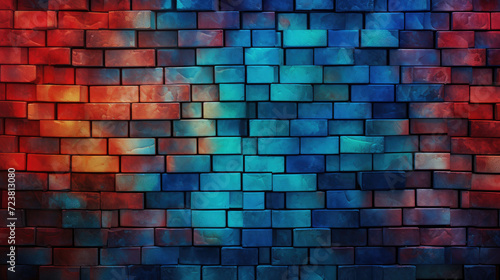 Old brick wall background  beaming colors grunge texture or pattern for design. Generative ai