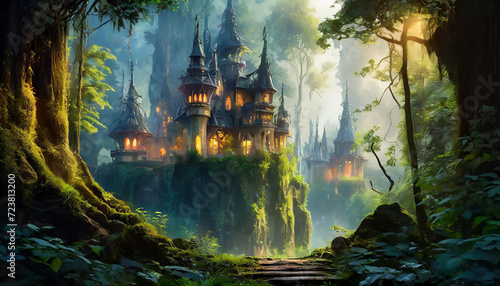 Castle background in the forest that could be used in a fantasy game 2