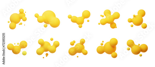 Yellow 3D morphing balls. Liquid blobs like lava lamp. Fluid 3D metaballs. Colorful vector illustration for cards, posters, advertising, flyers. Isolated on white background