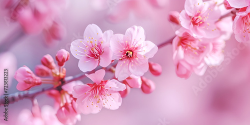 Close up pink sakura flower bloom in spring season. © Olga Ionina