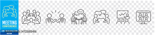 Meeting Meet Conference Brainstorm Team Work Business editable stroke icons set collection vector
