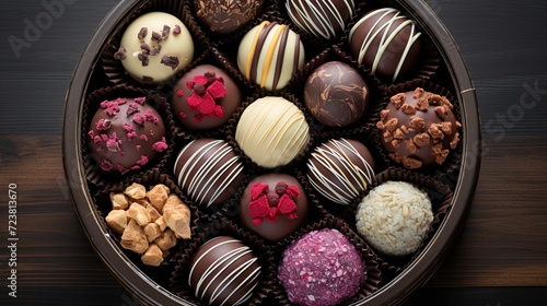 Assortment of mouthwatering chocolate candies in captivating top view arrangement