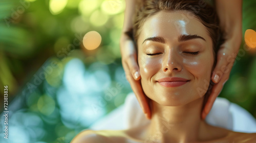 Beautiful woman enjoying massage in spa. 