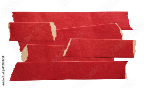 Several strips of duct paper red tape background cut out on transparent background photo