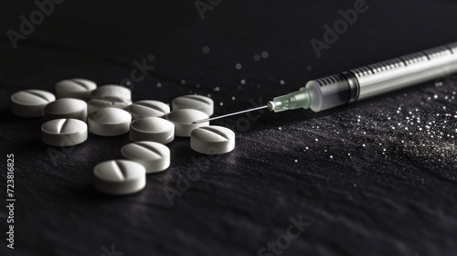 Syringe and pills. Opioid crisis and drug concept