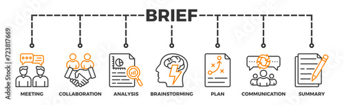 Brief banner web icon vector illustration concept for a briefing of business plan with an icon of meeting, collaboration, analysis, brainstorming, plan, communication, and summary