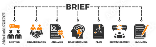 Brief banner web icon vector illustration concept for a briefing of business plan with an icon of meeting, collaboration, analysis, brainstorming, plan, communication, and summary