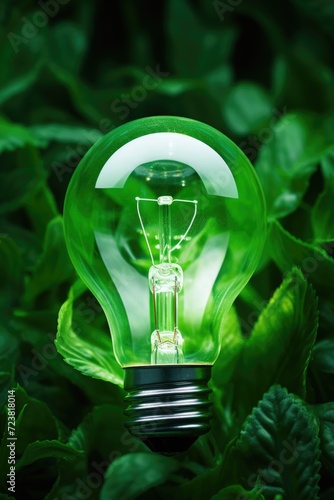 A light bulb sitting on top of a lush green field. Perfect for illustrating creativity and innovation in nature
