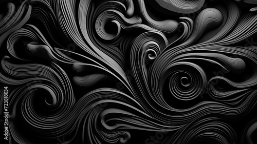 black monochrome pattern curves lines abstract background movement floral
