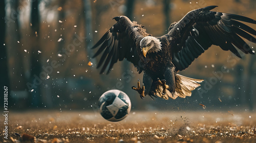 Action photograph of eagle playing soccer Animals. Sports © MadSwordfish
