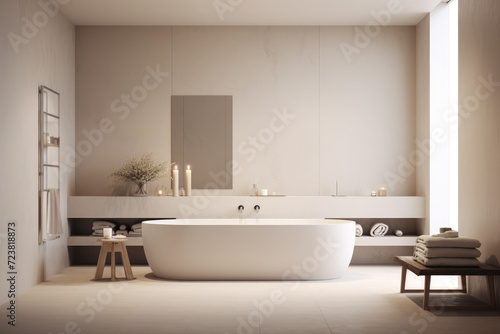 Pale color spacious minimal design luxury decorated bathroom interior