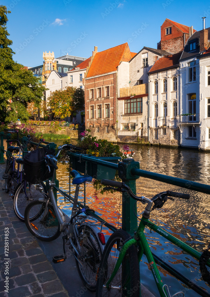 Bikes by the canals of ghent