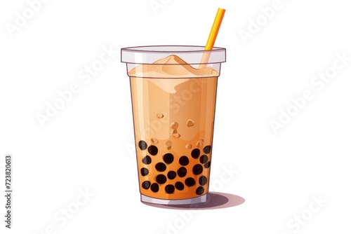 A refreshing glass of bubble tea with a straw, perfect for cooling down on a hot day. Suitable for food and beverage-related projects