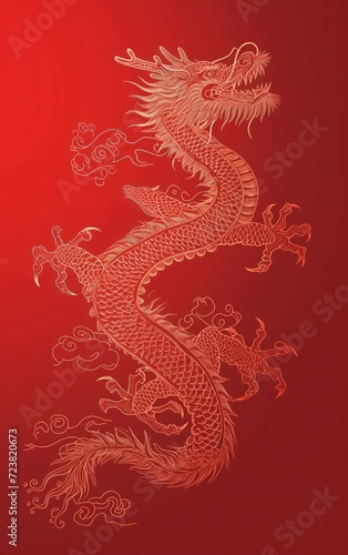 Wallpaper Mural Vector Illustration year of the dragon design Chinese New year red background design for Chinese lantern, cloud, pattern. Elegant oriental illustration for cover, banner, website, calendar. Torontodigital.ca