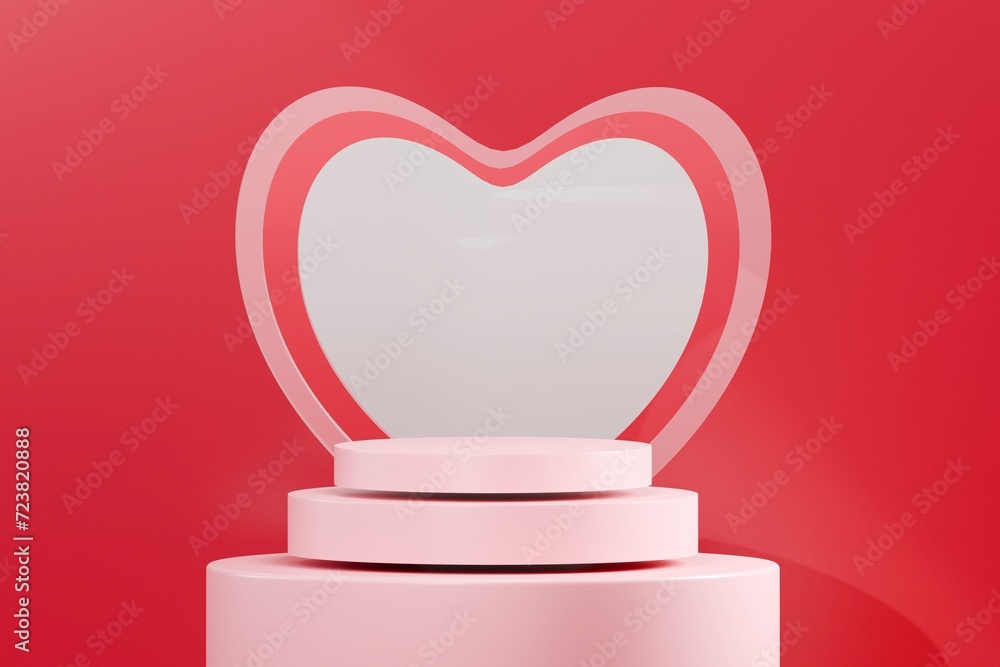 3D Valentine Abstract Minimal red and withe cylinder pedestal podium for products showcase. Valentine minimal scene for products showcase, Promotion display. Abstract studio room platform.3d rendering