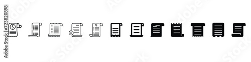 Receipt icon vector. Shopping receipt icon, Invoice icon, Payment and bill invoice, Receipt Icons. Bill receipt icon, Payment method related icons, delivery slip