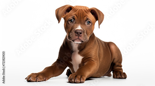 Cute brown pitbull isolated on white backbround photo