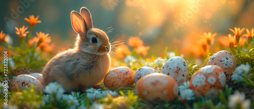 Rabbit Sitting in a Field of Eggs