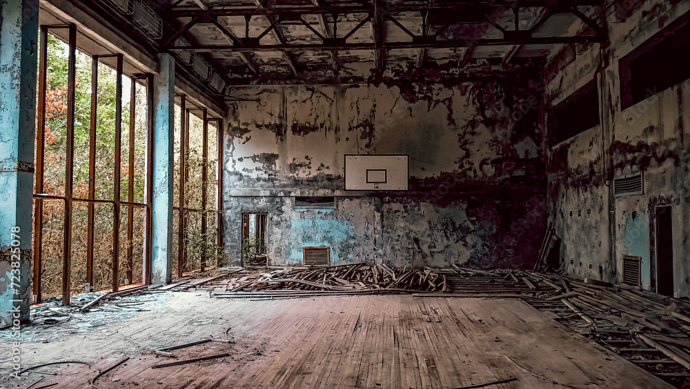 abandoned school gym in Chernobyl Ukraine abandoned school gym in Chernobyl Ukraine